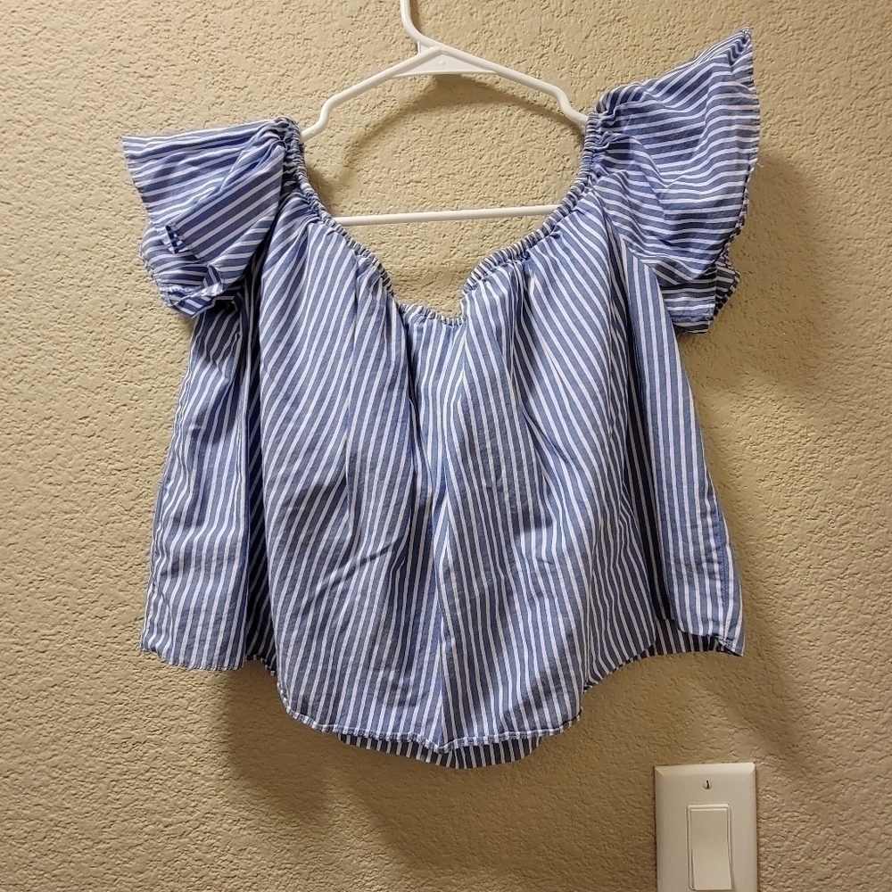 Zara Basic Collection Off The Shoulder Striped Bl… - image 4